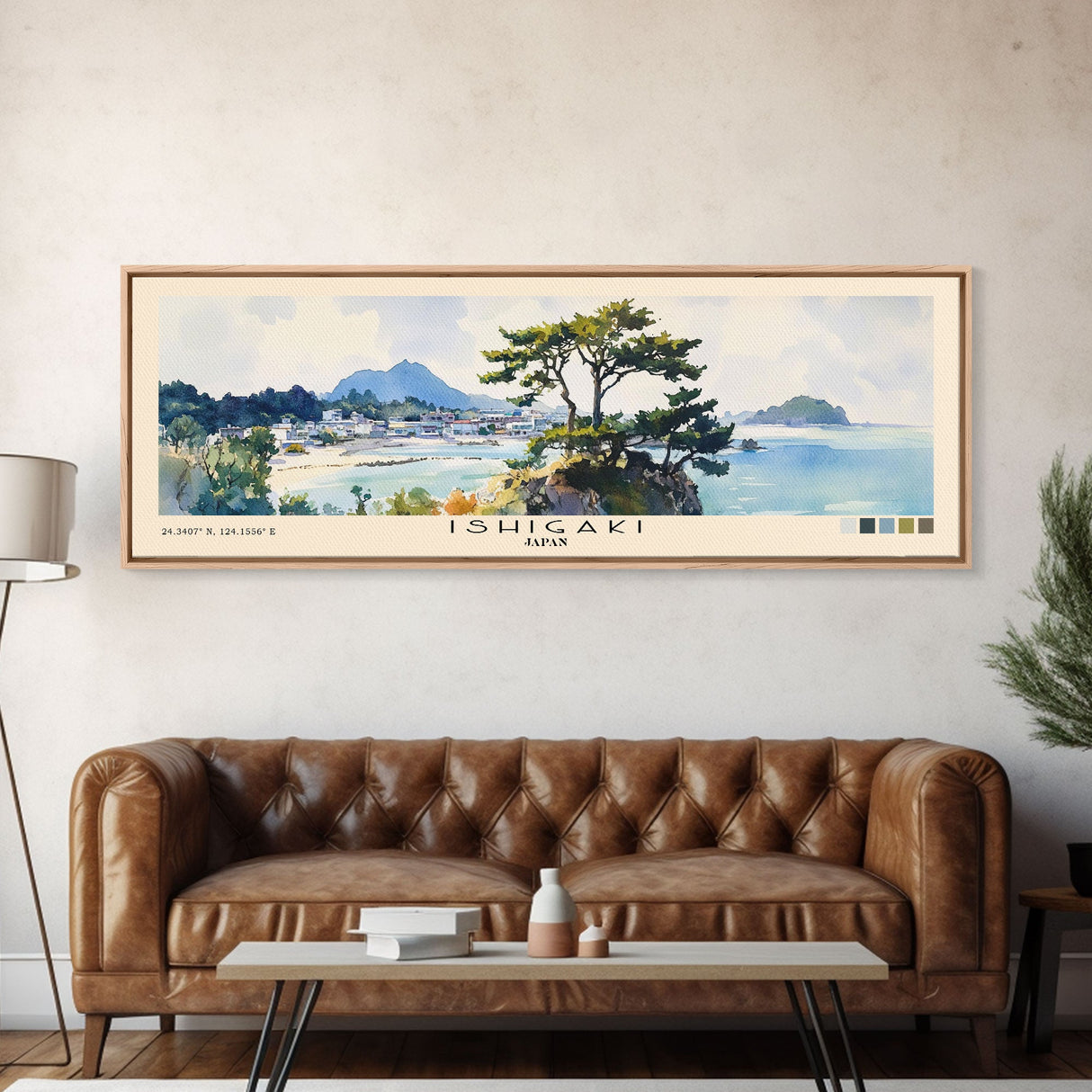 Ishigaki, Japan Watercolor Print, Vacation Gift, Japan Wall Art, Beach Painting, Beach Decor, Large Wall Art, Wood Frame Art