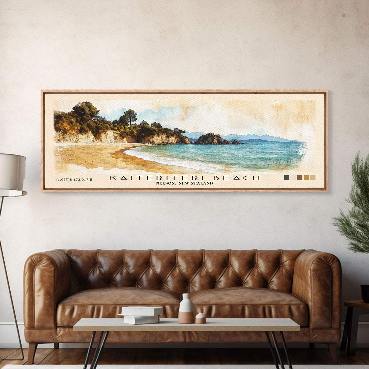Kaiteriteri Beach, Nelson, New Zealand Watercolor Print, Vacation Gift, Nelson, New Zealand Wall Art, Beach Painting, Beach Decor, Large Wall Art, Wood Frame Art