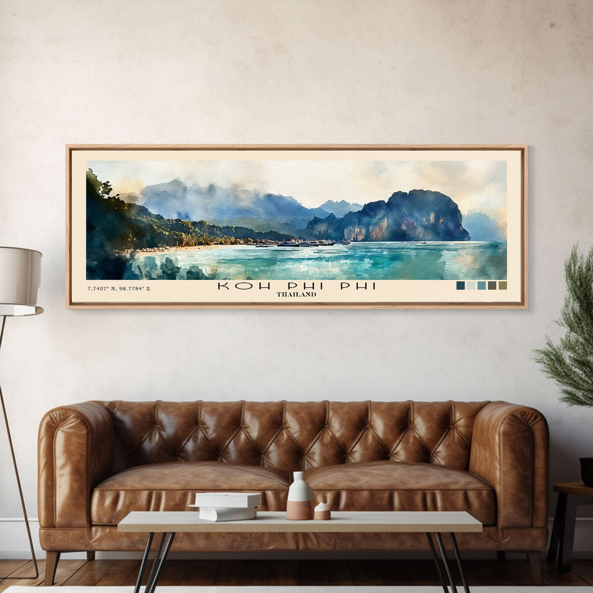 Koh Phi Phi, Thailand Watercolor Print, Vacation Gift, Thailand Wall Art, Beach Painting, Beach Decor, Large Wall Art, Wood Frame Art