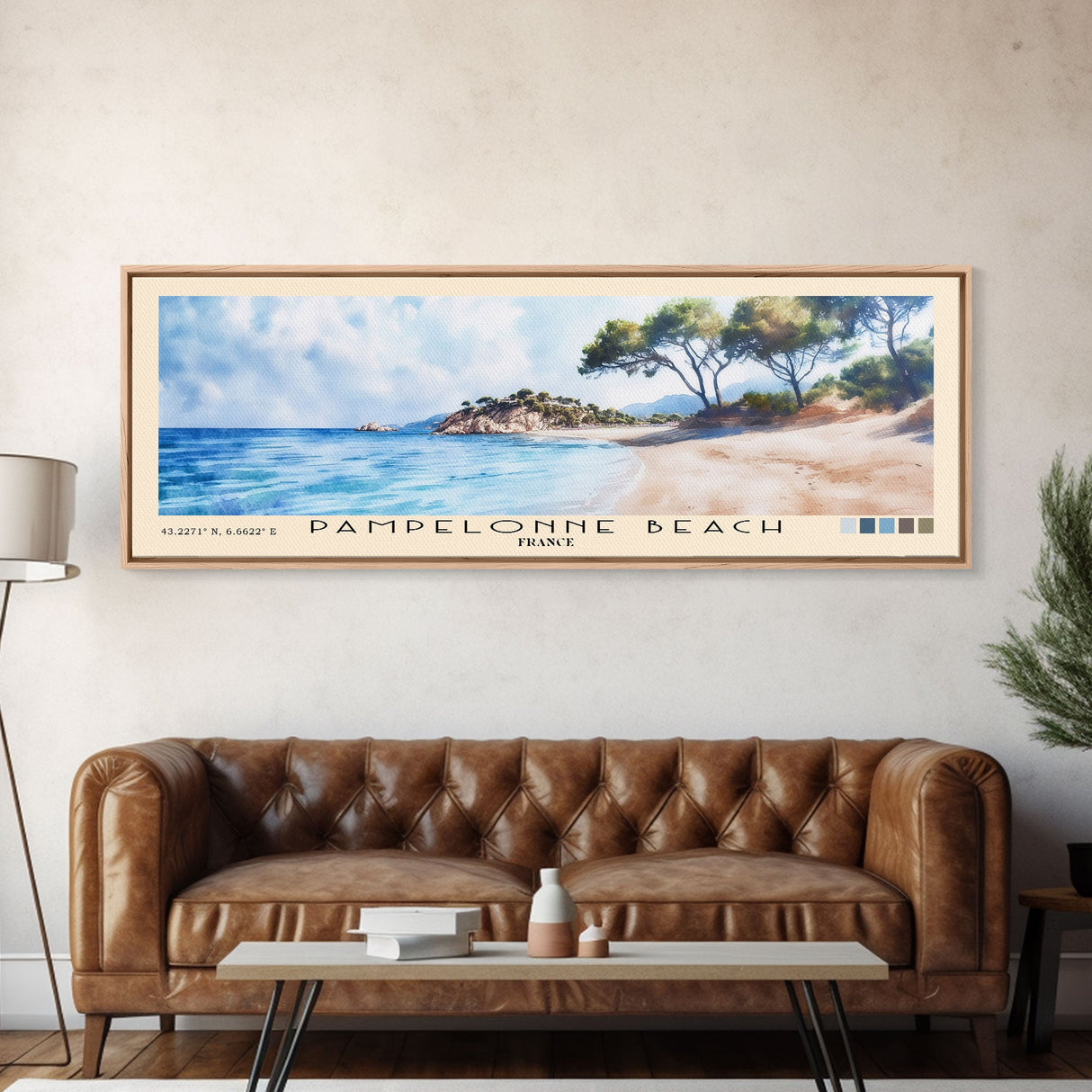 Pampelonne Beach, France Watercolor Print, Vacation Gift, France Wall Art, Beach Painting, Beach Decor, Large Wall Art, Wood Frame Art