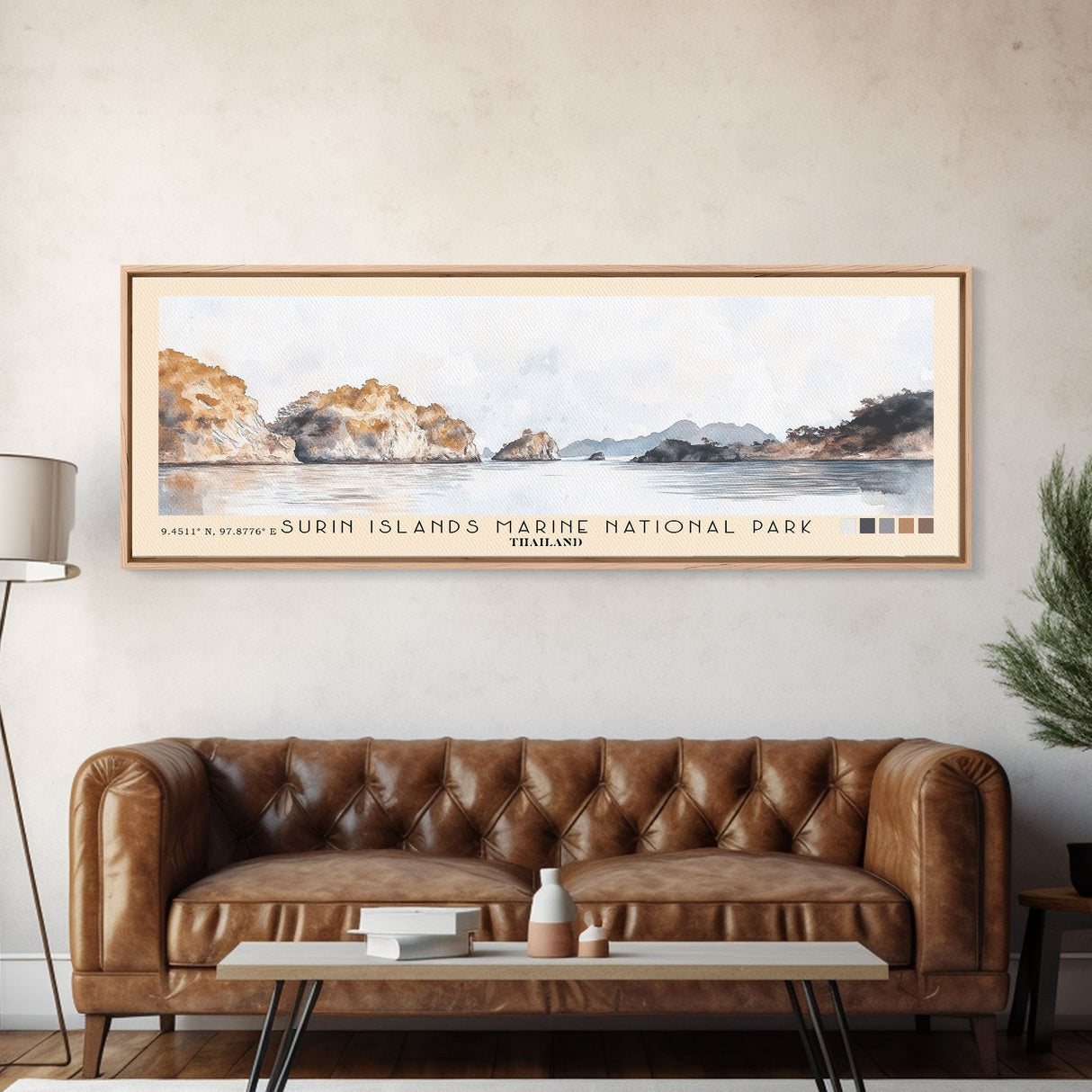 Surin Islands Marine National Park, Thailand Watercolor Print, Vacation Gift, Thailand Wall Art, Beach Painting, Beach Decor, Large Wall Art, Wood Frame Art