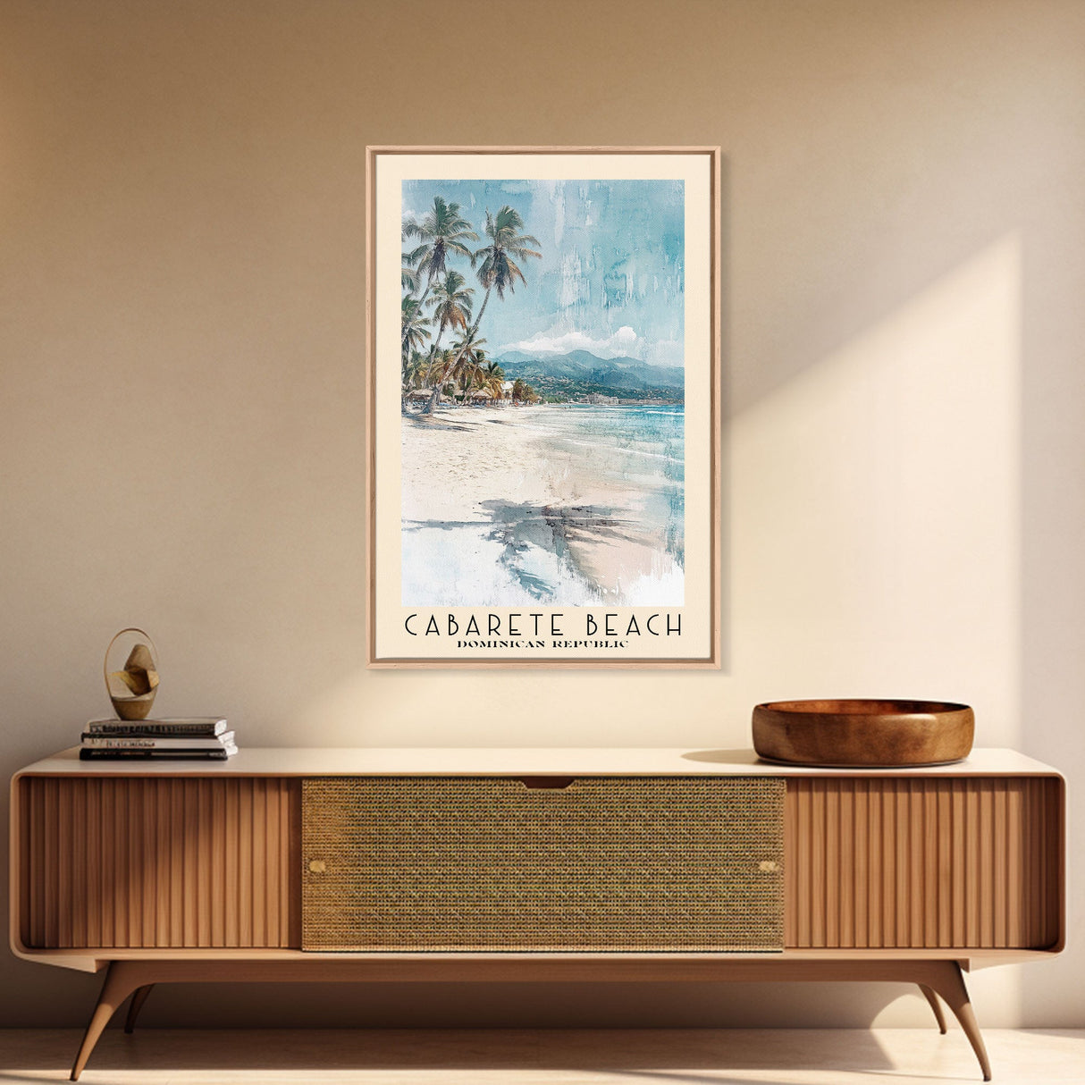 Cabarete Beach, Dominican Republic Watercolor Print, Vacation Gift, Dominican Republic Wall Art, Beach Painting, Beach Decor, Large Wall Art, Wood Frame Art