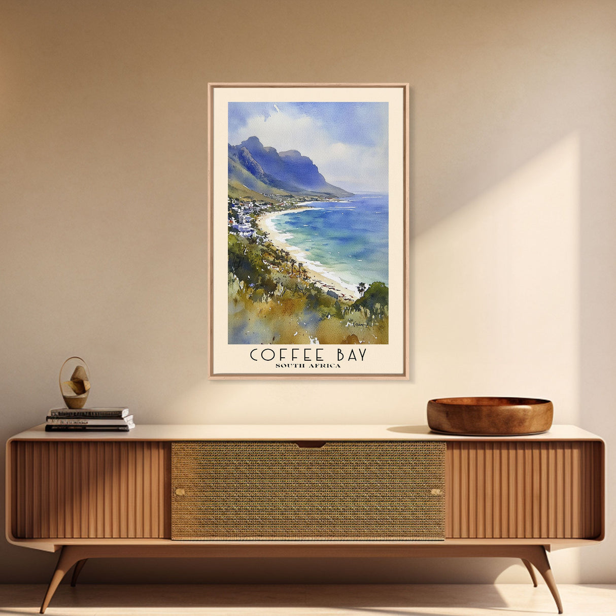 Coffee Bay, South Africa Watercolor Print, Vacation Gift, South Africa Wall Art, Beach Painting, Beach Decor, Large Wall Art, Wood Frame Art