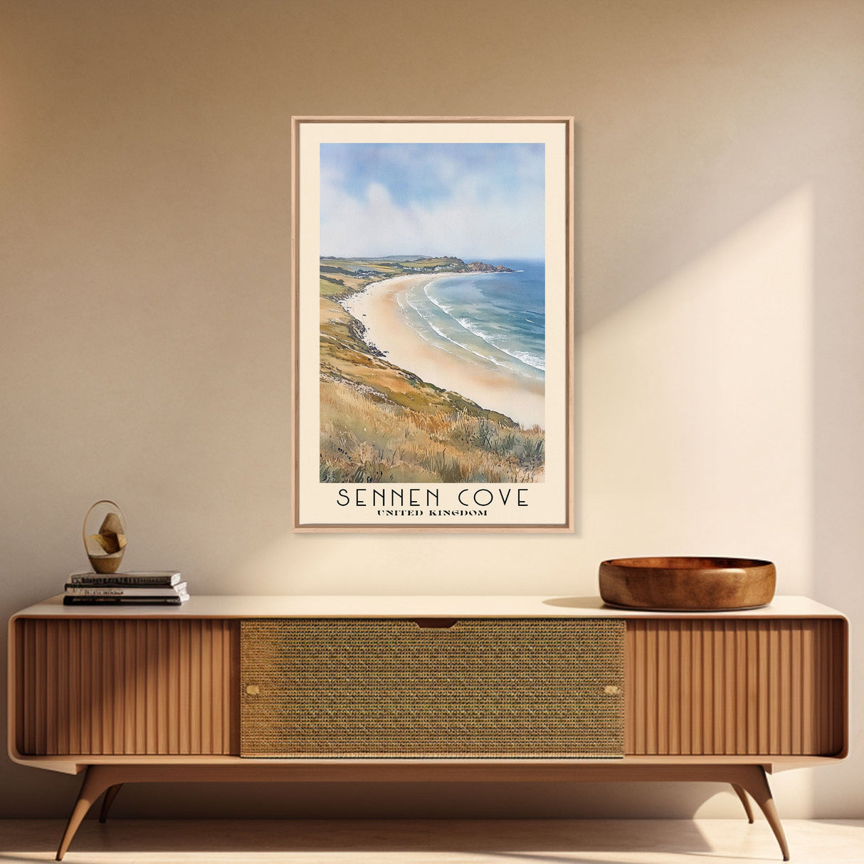 Sennen Cove, United Kingdom Watercolor Beach Print, Vacation Gift, United Kingdom Wall Art, Beach Painting, Beach Decor, Beach Painting