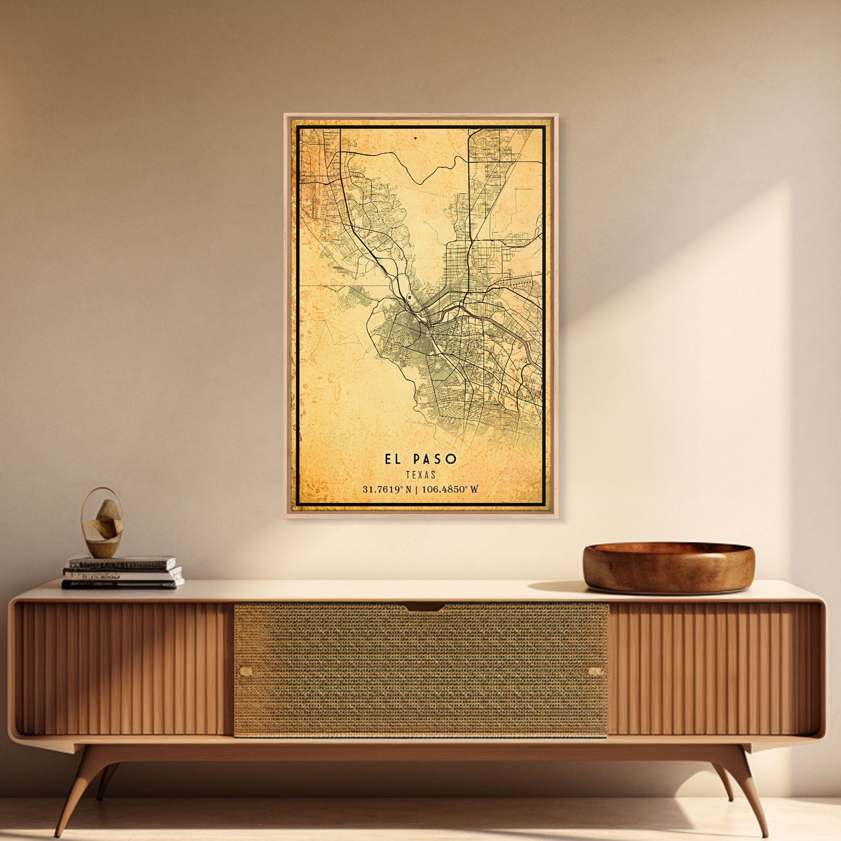 El Paso Texas Vintage Map Print, El Paso Map, Texas Map Art, El Paso City Road Map Poste, Vintage Gift Map, Travel Vacation Art, Rustic Map