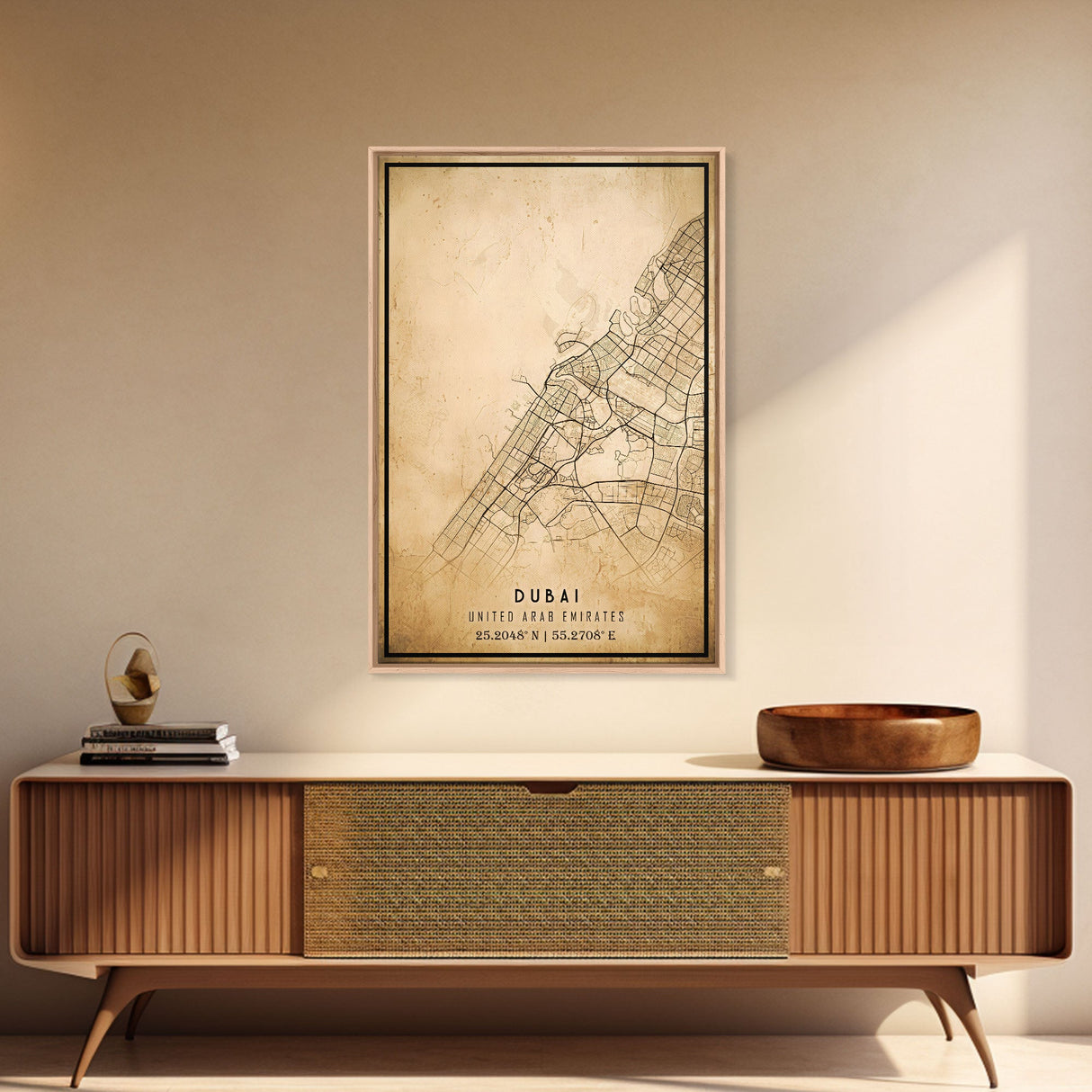 Dubai UAE map print poster or framed canvas, Dubai map print poster canvas, Dubai city map print poster canvas, Vintage Travel Art