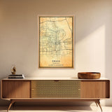 Omaha Nebraska map print poster or framed canvas, Omaha map print poster canvas, Omaha city map print poster canvas, Vintage Travel Art