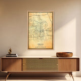 Omaha Nebraska map print poster or framed canvas, Omaha map print poster canvas, Omaha city map print poster canvas, Vintage Travel Art