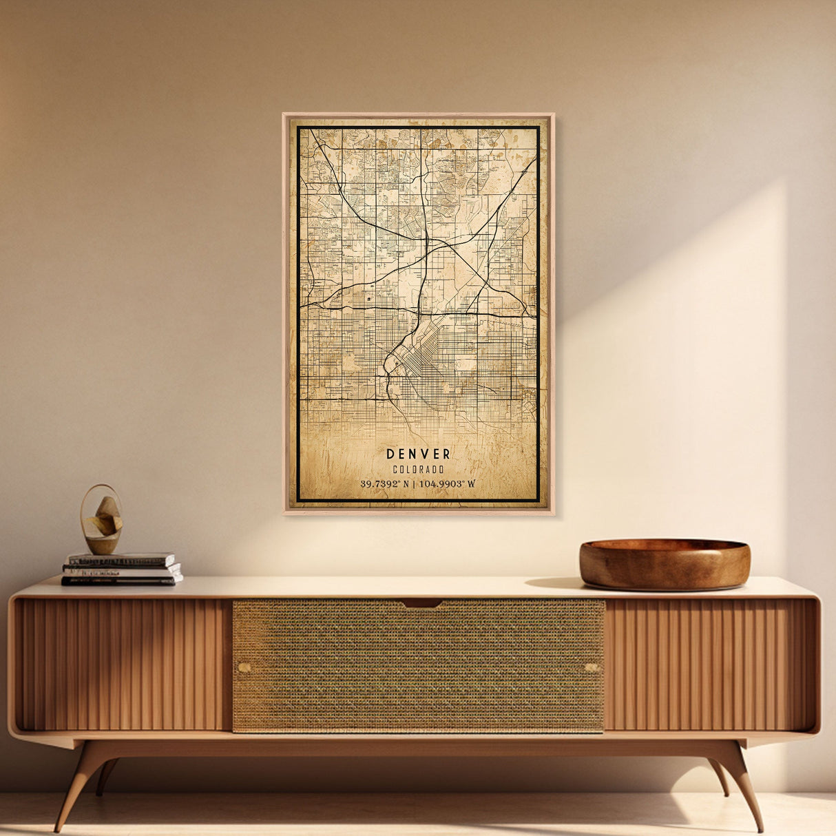Denver map print poster canvas, Colorado map print poster canvas, Denver city map print poster canvas, framed road map art, office decor