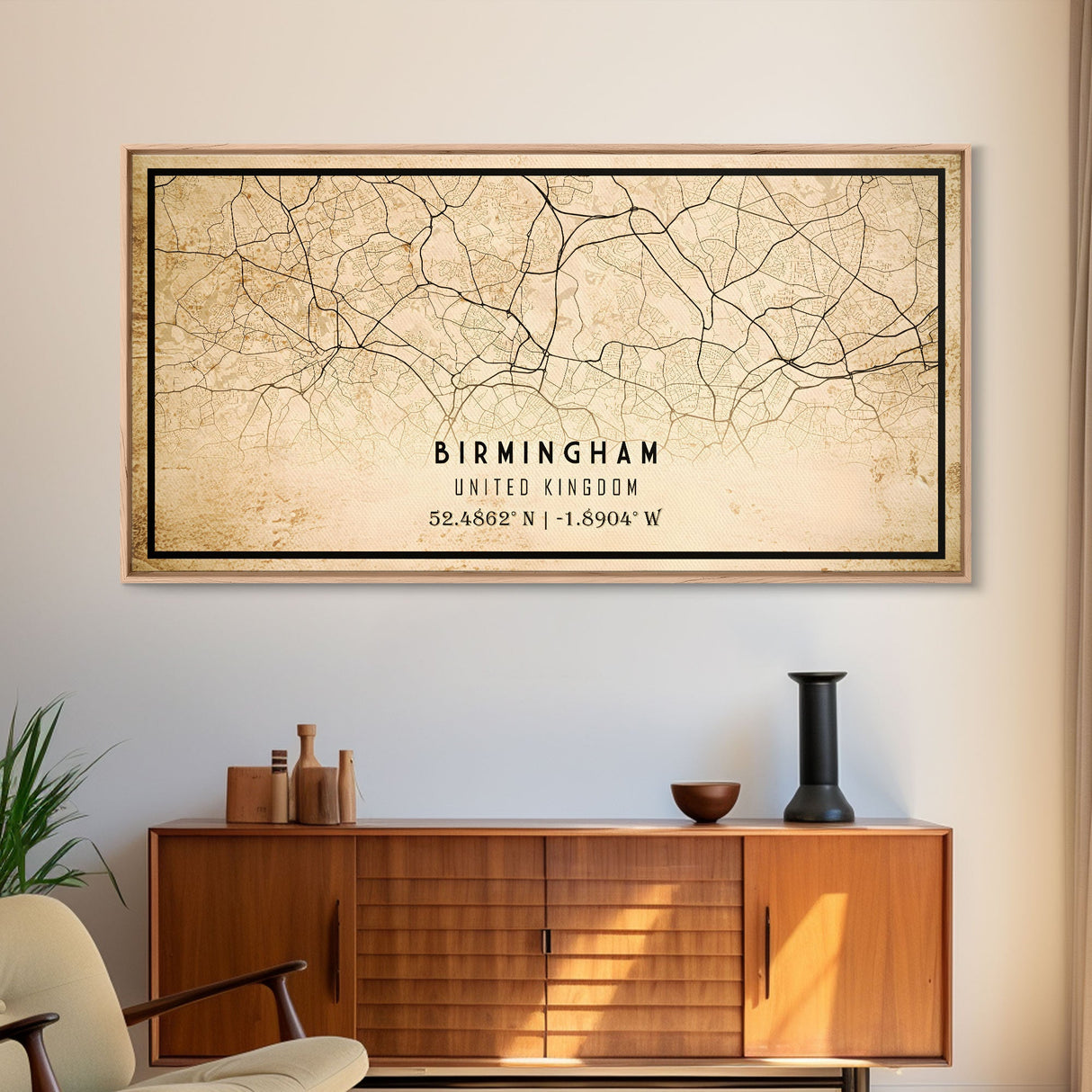 Birmingham UK map print poster or framed canvas, England map print poster canvas, UK city map print poster canvas, Vintage Travel Art