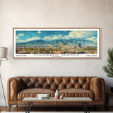 Colorado Springs Colorado Panoramic Watercolor Painting Framed Canvas Print, Travel Poster Art, Mountain Cityscape, Living Room Decor, Wall Art, Office Decoration, Colorado Gift