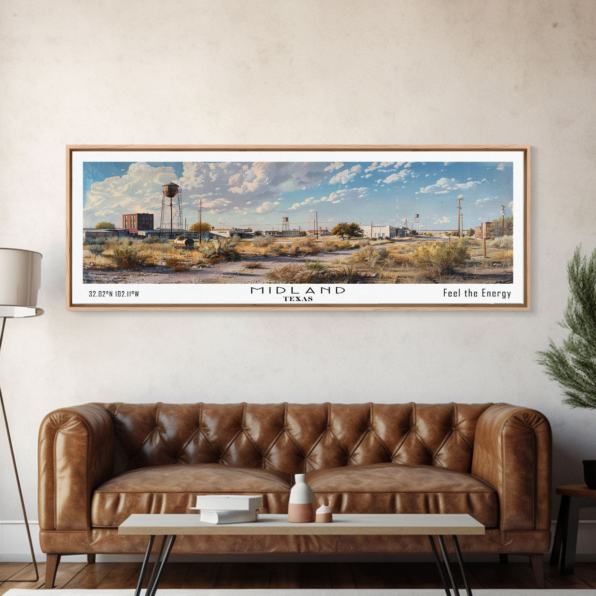 Midland Texas Panoramic Framed Canvas Print, Stunning Watercolor Painting, Office Wall Art, Travel Poster, Home Decor, City Art, Gift Idea