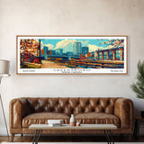 Greensboro North Carolina Panoramic Travel Poster Framed Canvas Print, Mid Century Modern Art, Pop Art Style, Wall Art Decor, Home Decoration