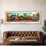 Winston-Salem North Carolina Panoramic Wall Art, Retro Pop Art Framed Canvas Print, Mid Century Modern Travel Poster, Wall Hanging