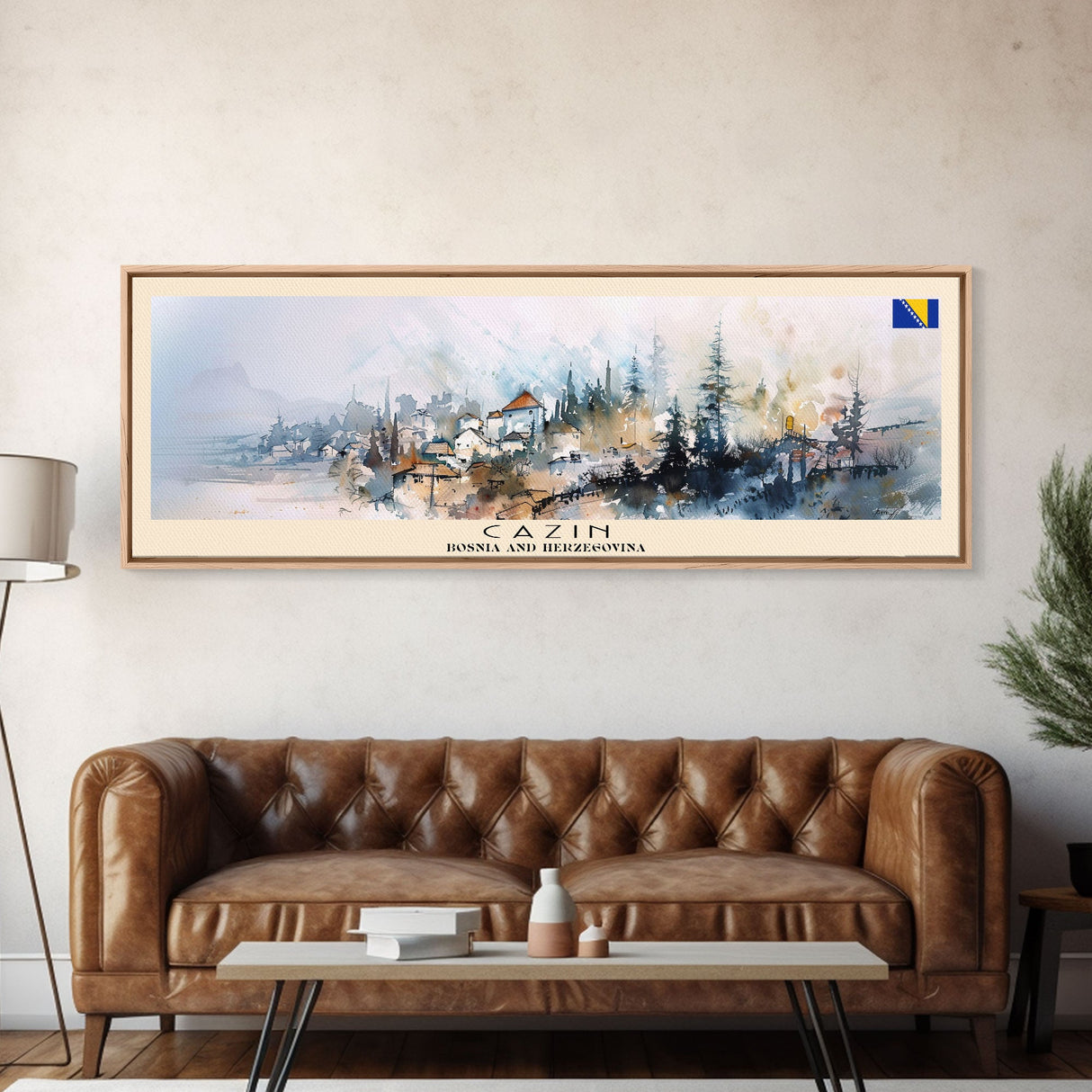 Cazin Bosnia Travel Art, City Art, Framed Canvas Print or Metal Wall Art, Europe Travel Poster, Panoramic Wall Art, Extra Wide Wall Art