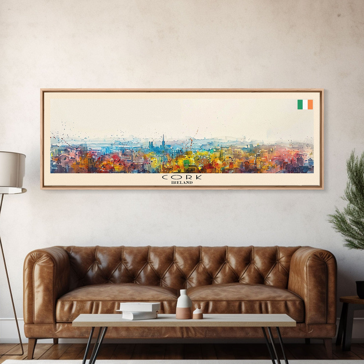 Cork Ireland Panoramic Travel Poster, Framed Canvas Print or Metal Wall Art, Travel Art, Home Decor, Panoramic Painting, Midcentury Art