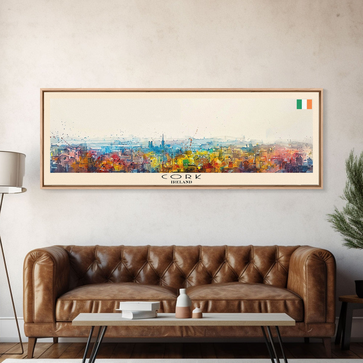 Cork Ireland Panoramic Travel Poster, Framed Canvas Print or Metal Wall Art, Travel Art, Home Decor, Panoramic Painting, Midcentury Art