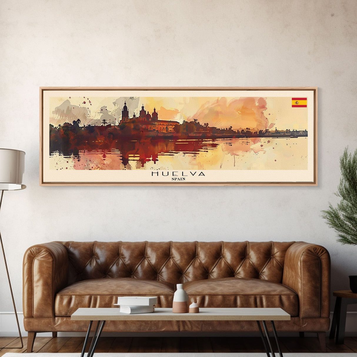 Huelva Spain Panoramic Travel Poster, Framed Canvas Print or Metal Wall Art, Travel Art, Home Decor, Panoramic Painting, Midcentury Art