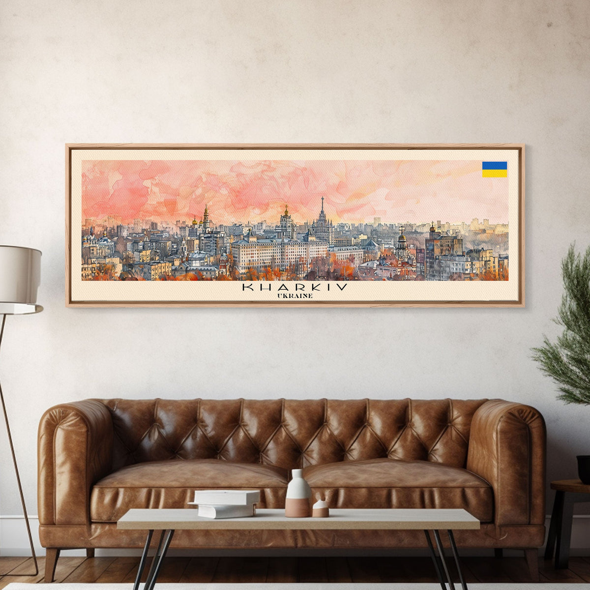 Kharkiv Ukraine Panoramic Travel Poster, Framed Canvas Print or Metal Wall Art, Travel Art, Home Decor, Panoramic Painting, Midcentury Art