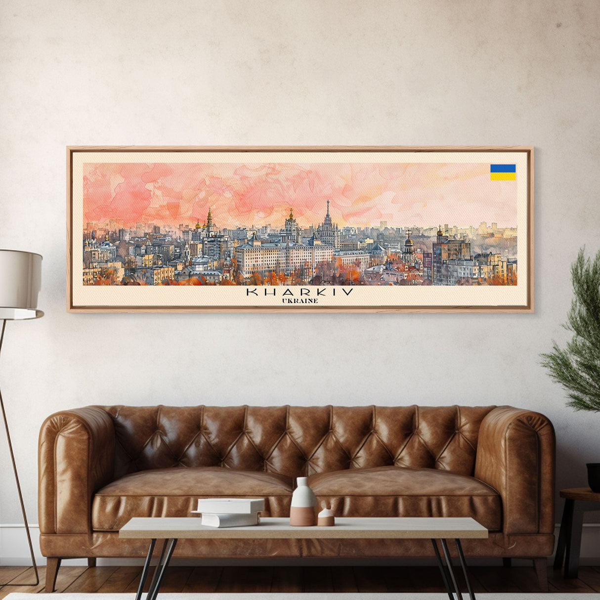 Kharkiv Ukraine Panoramic Travel Poster, Framed Canvas Print or Metal Wall Art, Travel Art, Home Decor, Panoramic Painting, Midcentury Art