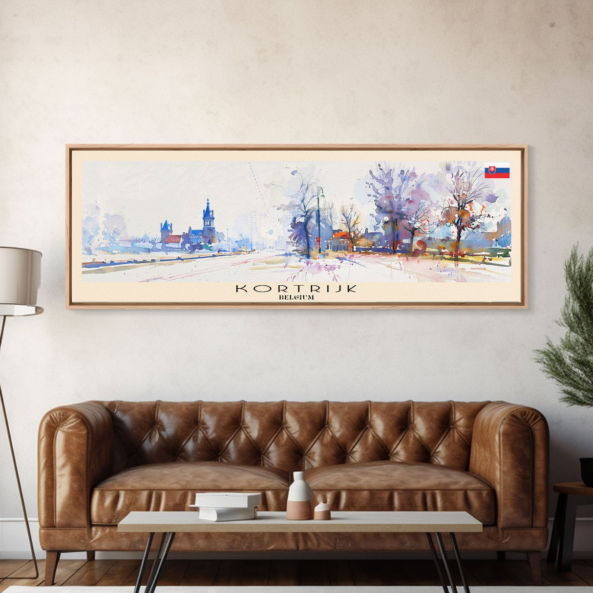 Kortrijk Belgium Travel Print Wall Art, Panoramic City Art, Travel Art, Wall Decor, Vacation Gift, Framed Canvas Print Or Metal Art