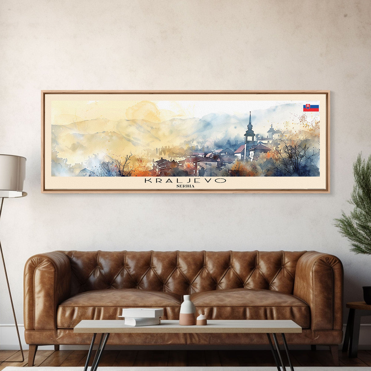 Kraljevo Serbia Panoramic Travel Poster, Framed Canvas Print or Metal Wall Art, Travel Art, Home Decor, Panoramic Painting, Midcentury Art