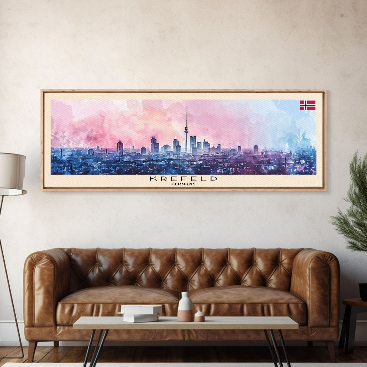 Krefeld Germany Panoramic Travel Poster, Framed Canvas Print or Metal Wall Art, Travel Art, Home Decor, Panoramic Painting, Midcentury Art