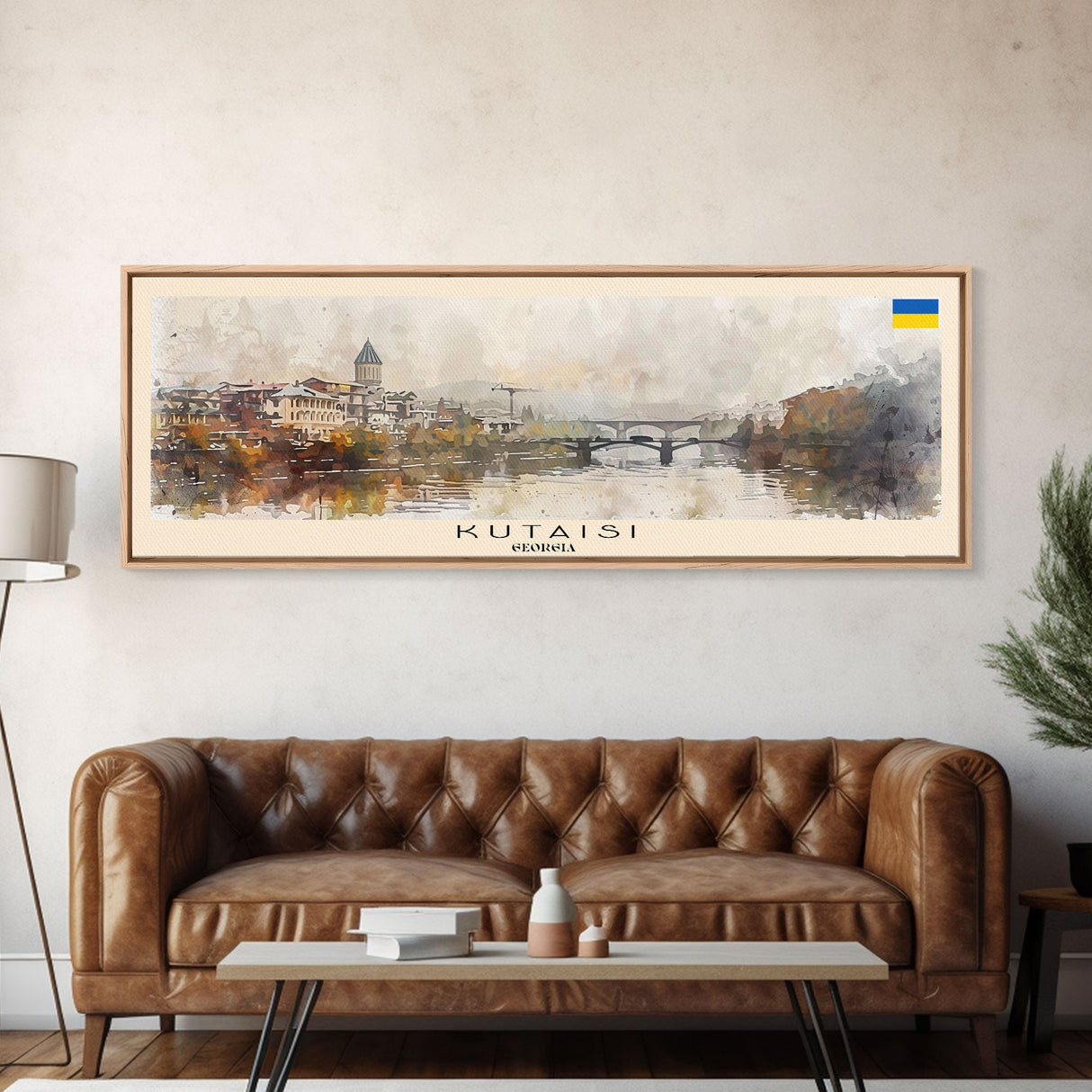 Kutaisi Georgia Panoramic Travel Poster, Framed Canvas Print or Metal Wall Art, Travel Art, Home Decor, Panoramic Painting, Midcentury Art