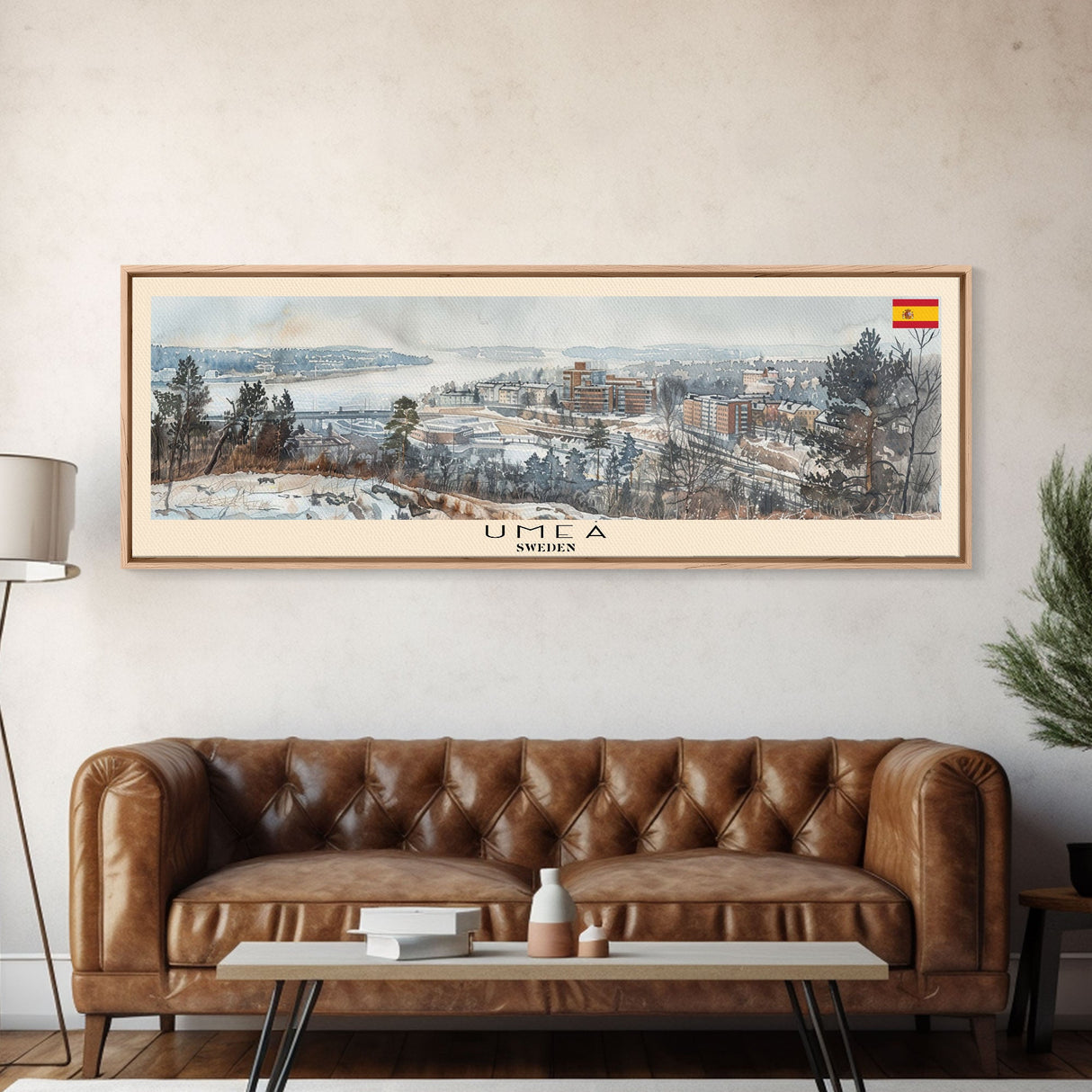 Ume Sweden Panoramic Travel Poster, Framed Canvas Print or Metal Wall Art, Travel Art, Home Decor, Panoramic Painting, Midcentury Art