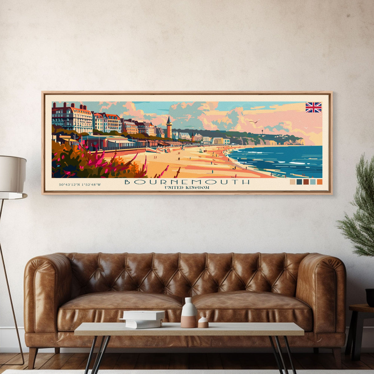 Bournemouth United Kingdom Wall Art, Panoramic Travel Poster, Panoramic Framed Canvas Print, City Wall Art, Wall Hanging Home Decor, Travel Art