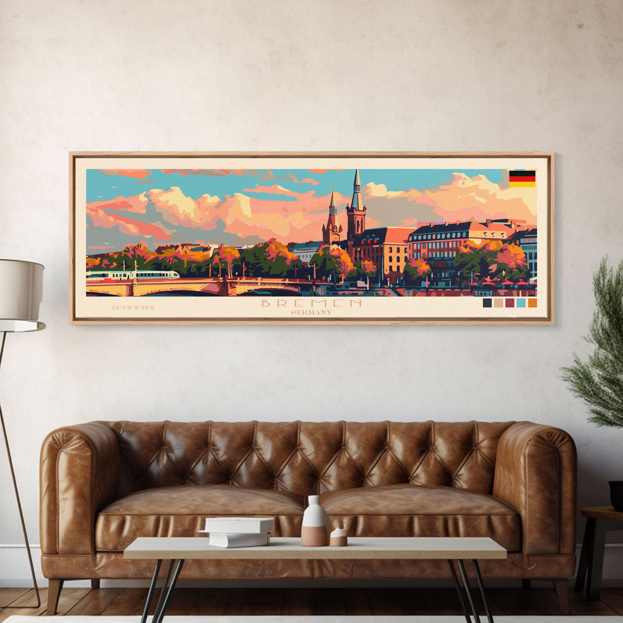 Bremen Germany Wall Art, Panoramic Travel Poster, Panoramic Framed Canvas Print, City Wall Art, Wall Hanging Home Decor, Travel Art