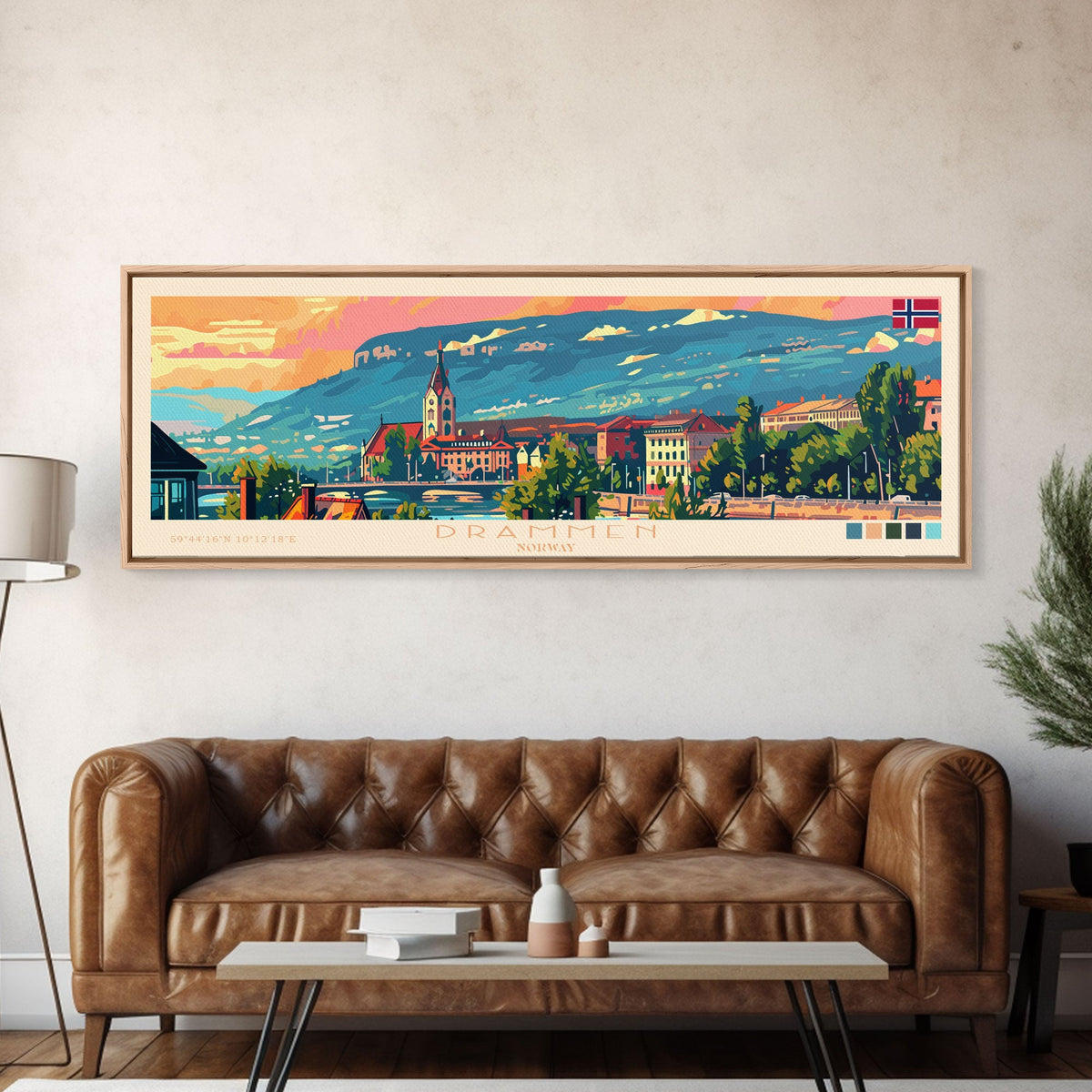 Drammen Norway Travel Print Wall Art, Panoramic City Art, Travel Art, Wall Decor, Vacation Gift, Framed Canvas Print Or Metal Art