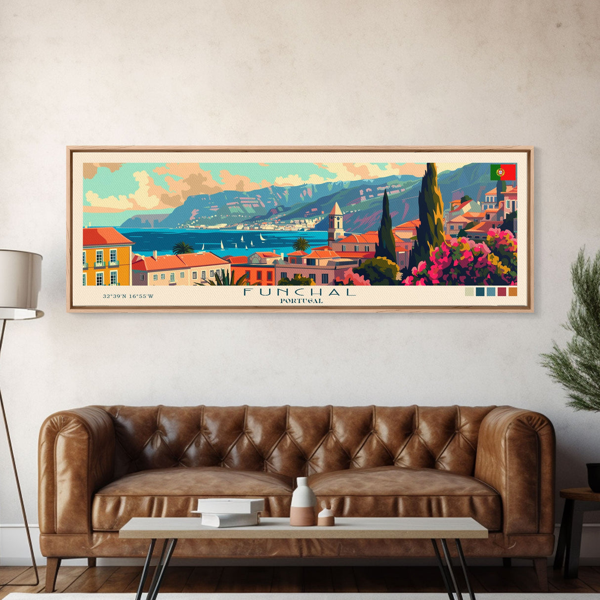 Funchal Portugal Travel Print Wall Art, Panoramic City Art, Travel Art, Wall Decor, Vacation Gift, Framed Canvas Print Or Metal Art