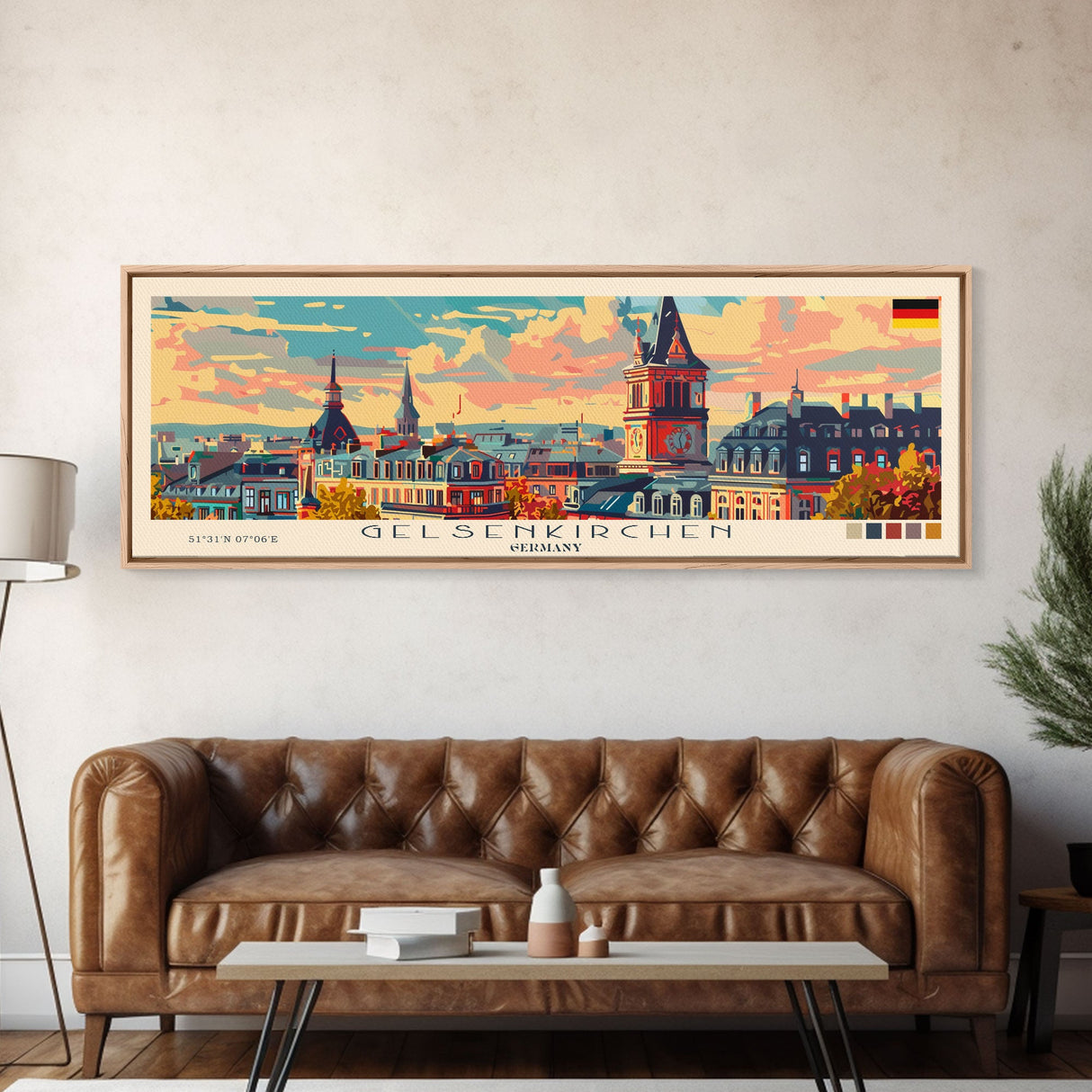 Gelsenkirchen Germany Panoramic Travel Poster, Framed Canvas Print or Metal Wall Art, Travel Art, Home Decor, Panoramic Painting, Midcentury Art