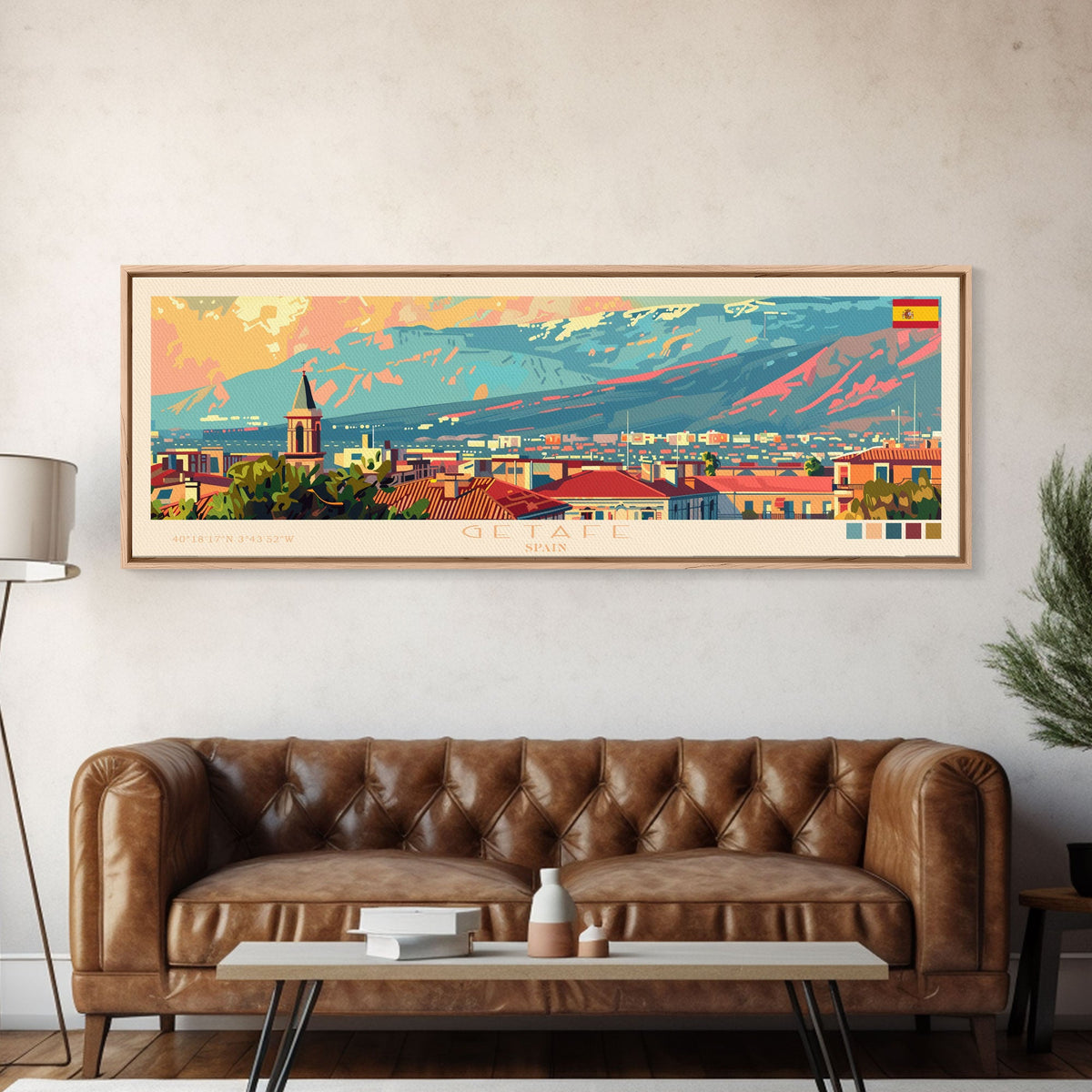 Getafe Spain Panoramic Travel Poster, Framed Canvas Print or Metal Wall Art, Travel Art, Home Decor, Panoramic Painting, Midcentury Art