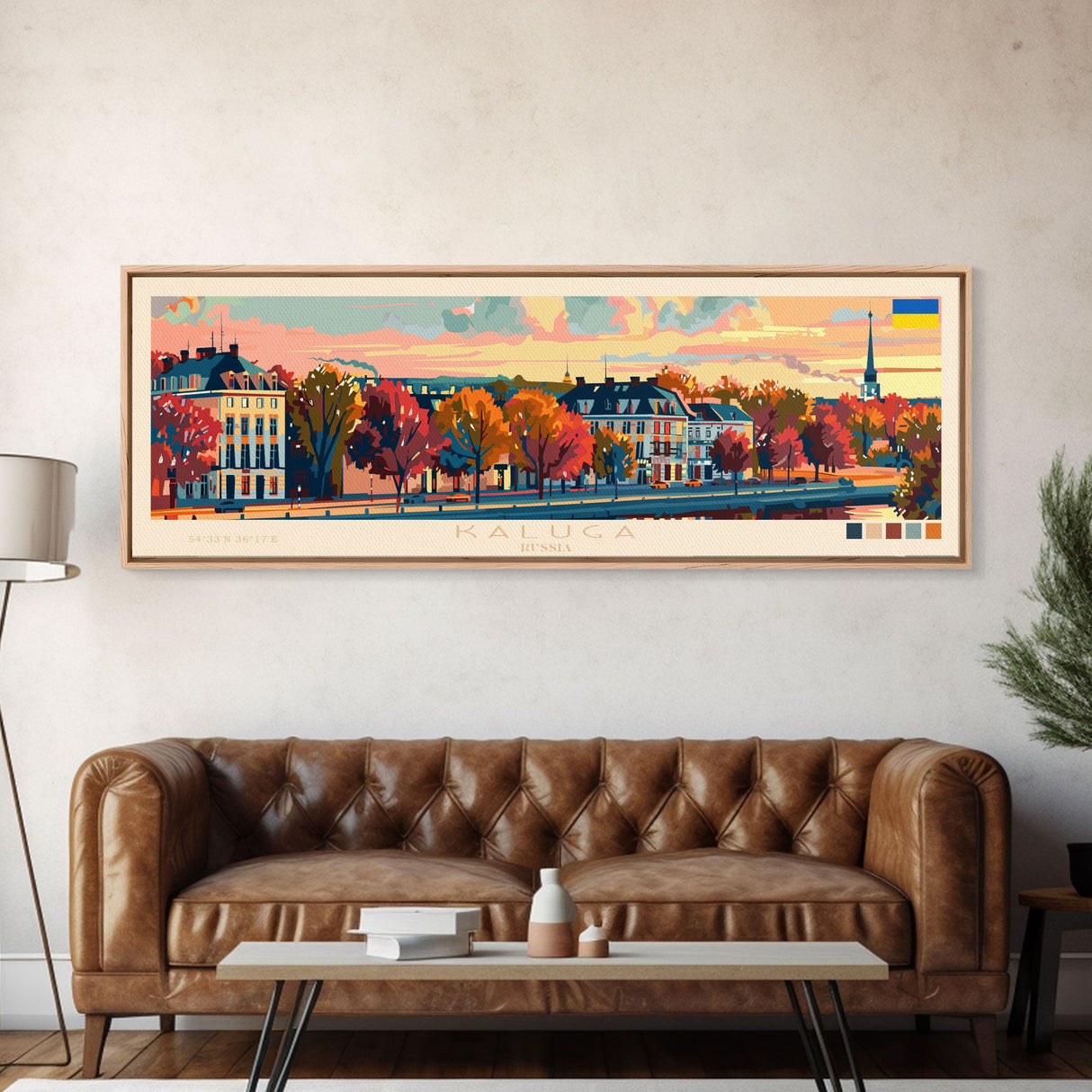 Kaluga Russia Panoramic Travel Poster, Framed Canvas Print or Metal Wall Art, Travel Art, Home Decor, Panoramic Painting, Midcentury Art
