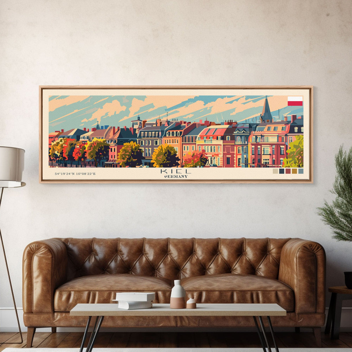 Kiel Germany Panoramic Travel Poster, Framed Canvas Print or Metal Wall Art, Travel Art, Home Decor, Panoramic Painting, Midcentury Art
