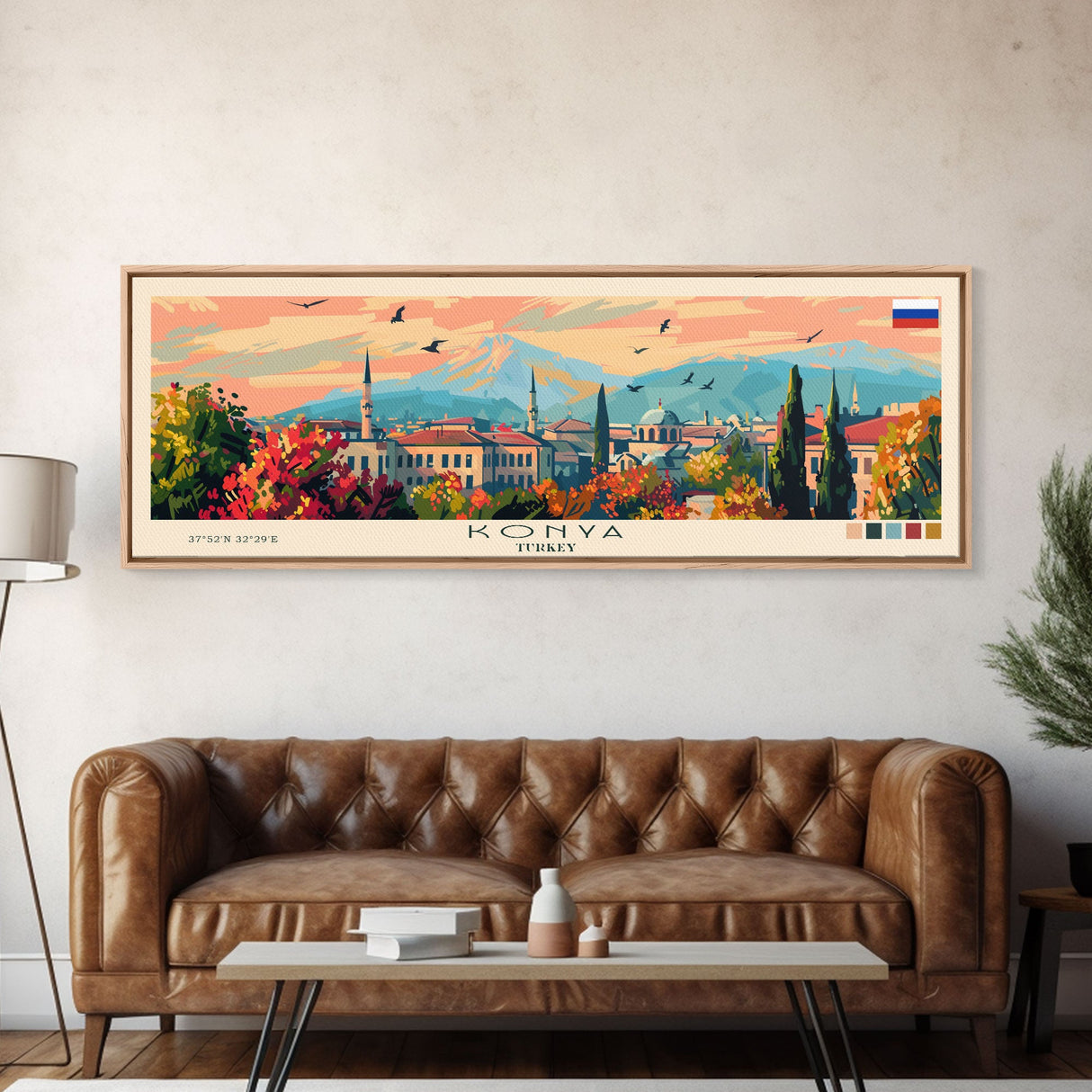 Konya Turkey Panoramic Travel Poster, Framed Canvas Print or Metal Wall Art, Travel Art, Home Decor, Panoramic Painting, Midcentury Art
