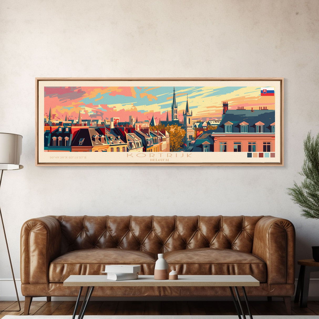 Kortrijk Belgium Travel Print Wall Art, Panoramic City Art, Travel Art, Wall Decor, Vacation Gift, Framed Canvas Print Or Metal Art