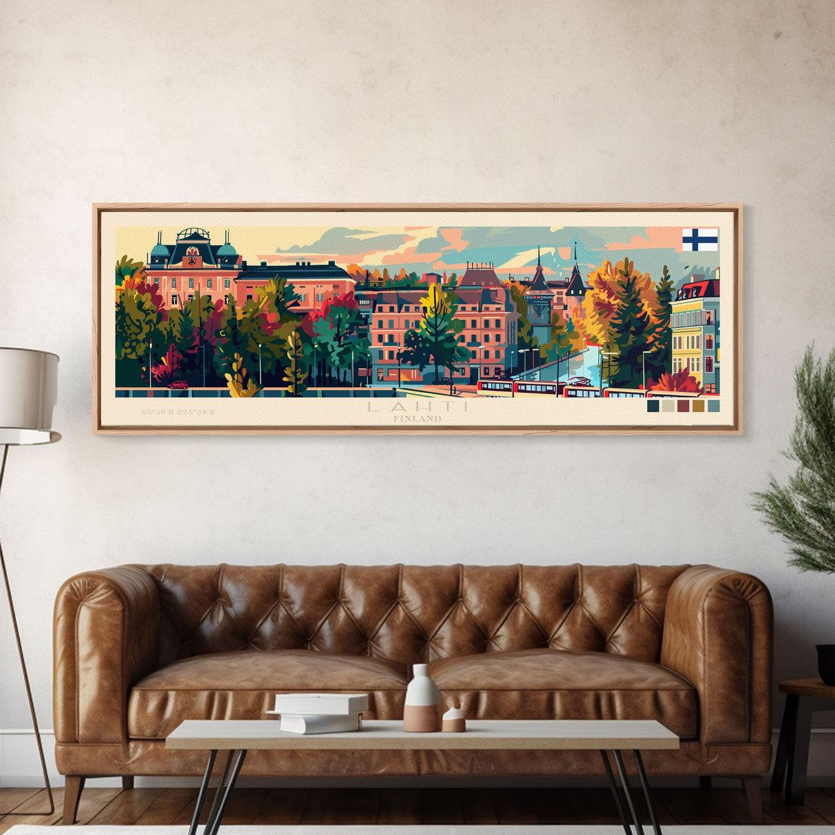 Lahti Finland Panoramic Travel Poster, Framed Canvas Print or Metal Wall Art, Travel Art, Home Decor, Panoramic Painting, Midcentury Art