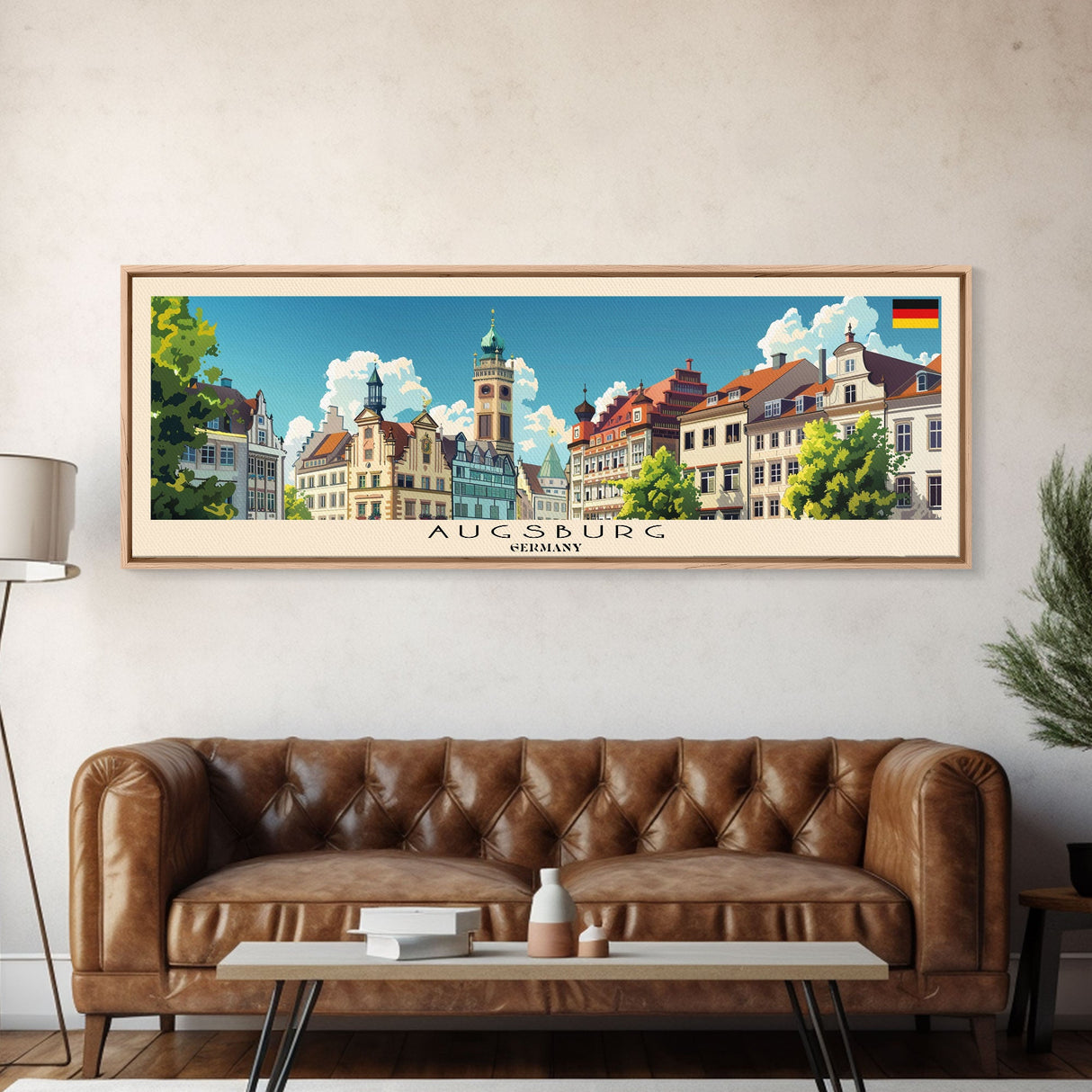 Augsburg Germany Panoramic Travel Poster, Framed Canvas Print or Metal Wall Art, Travel Art, Home Decor, Panoramic Painting, Midcentury Art