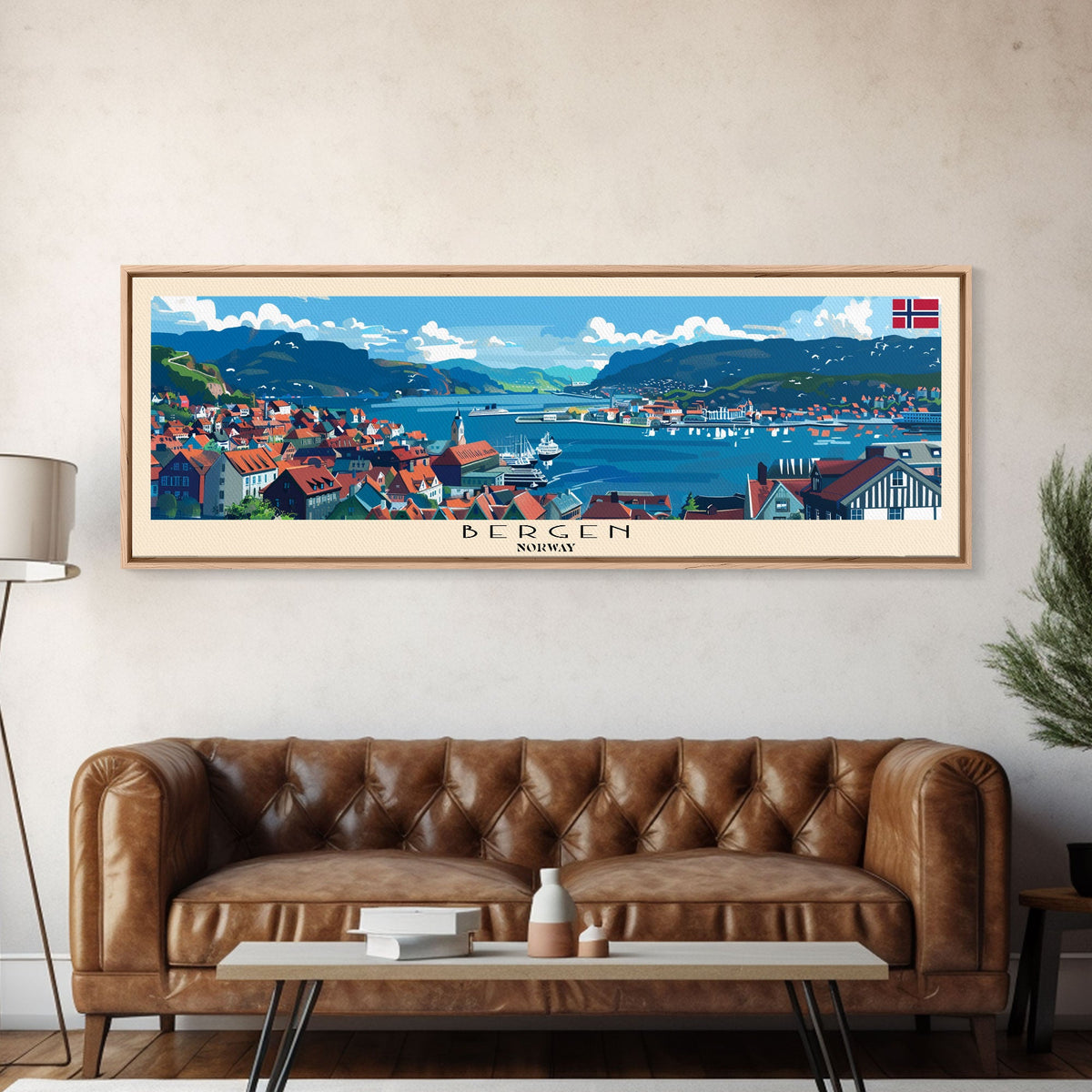 Bergen Norway Wall Art, Panoramic Travel Poster, Panoramic Framed Canvas Print, City Wall Art, Wall Hanging Home Decor, Travel Art