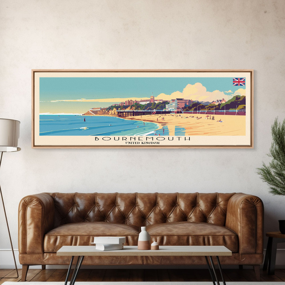 Bournemouth United Kingdom Wall Art, Panoramic Travel Poster, Panoramic Framed Canvas Print, City Wall Art, Wall Hanging Home Decor, Travel Art