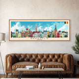 Brussels Belgium Panoramic Travel Poster, Framed Canvas Print or Metal Wall Art, Travel Art, Home Decor, Panoramic Painting, Midcentury Art