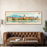 Debrecen Hungary Panoramic Travel Poster, Framed Canvas Print or Metal Wall Art, Travel Art, Home Decor, Panoramic Painting, Midcentury Art