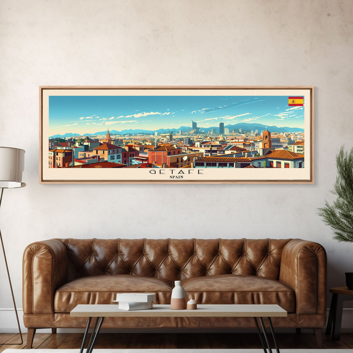 Getafe Spain Panoramic Travel Poster, Framed Canvas Print or Metal Wall Art, Travel Art, Home Decor, Panoramic Painting, Midcentury Art