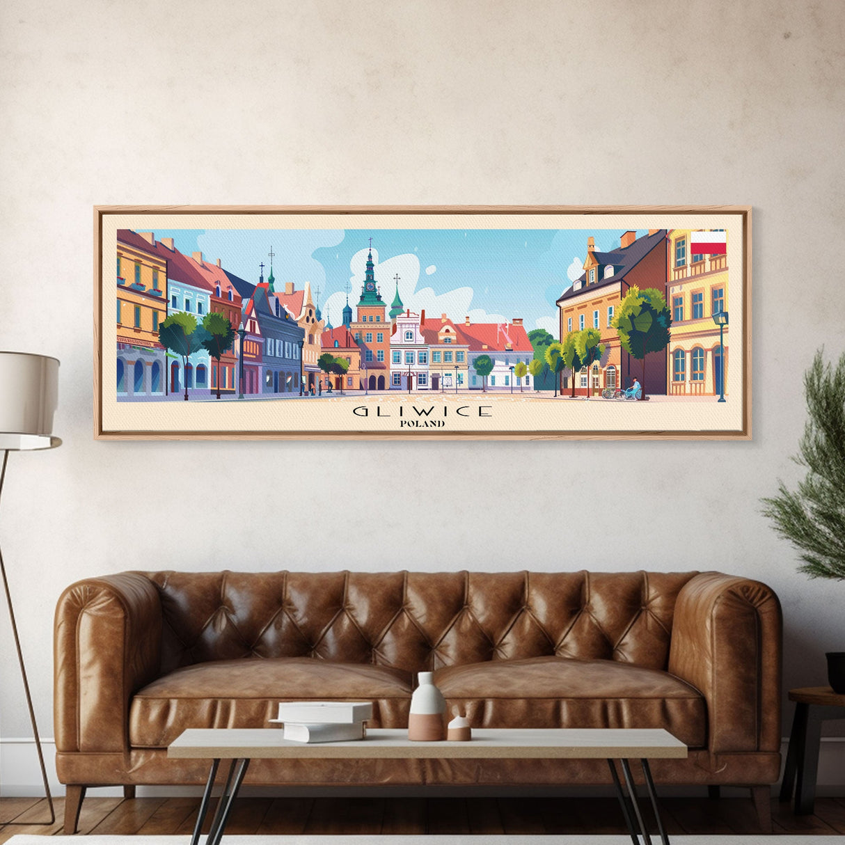 Gliwice Poland Panoramic Travel Poster, Framed Canvas Print or Metal Wall Art, Travel Art, Home Decor, Panoramic Painting, Midcentury Art