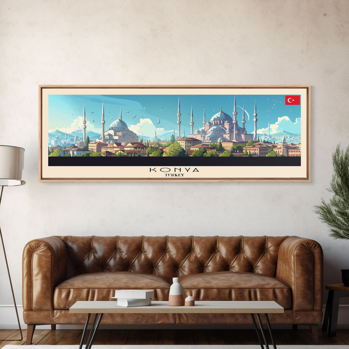 Konya Turkey Panoramic Travel Poster, Framed Canvas Print or Metal Wall Art, Travel Art, Home Decor, Panoramic Painting, Midcentury Art