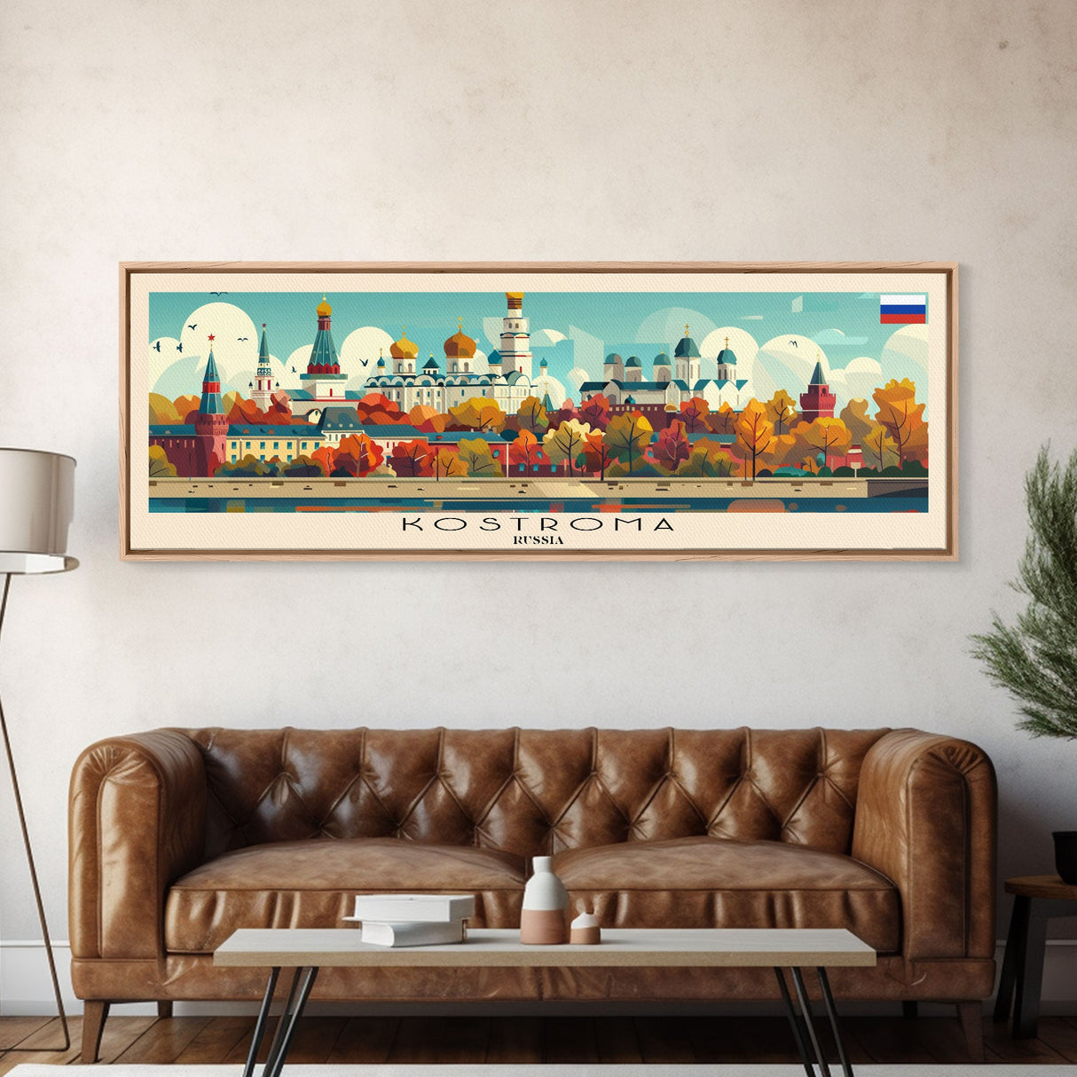 Kostroma Russia Panoramic Travel Poster, Framed Canvas Print or Metal Wall Art, Travel Art, Home Decor, Panoramic Painting, Midcentury Art