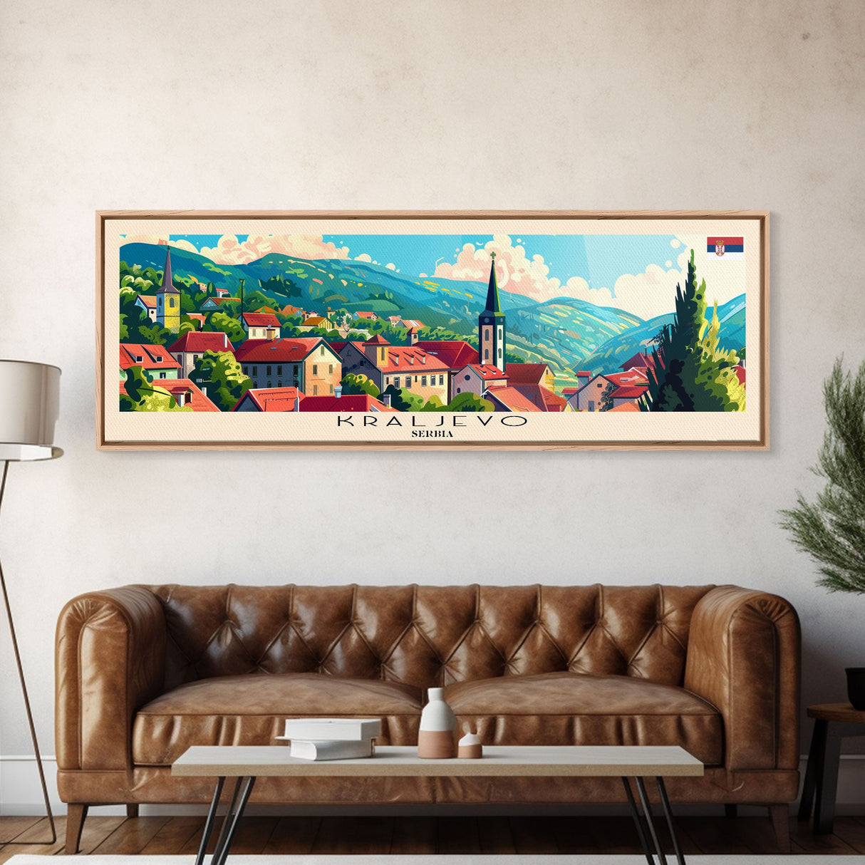 Kraljevo Serbia Panoramic Travel Poster, Framed Canvas Print or Metal Wall Art, Travel Art, Home Decor, Panoramic Painting, Midcentury Art